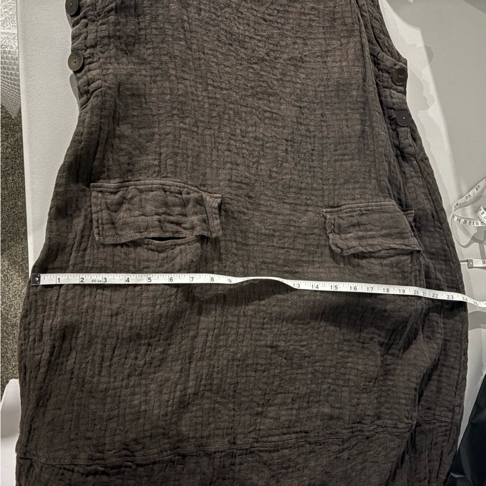 Grizas Dark Brown Sleeveless Linen Pinafore Midi Dress - Picture 10 of 10